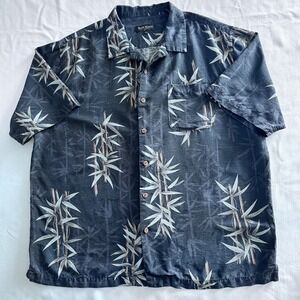 Scala Milano Mens XXL 100% Silk Bamboo Print Short Sleeve Button Up Shirt Black